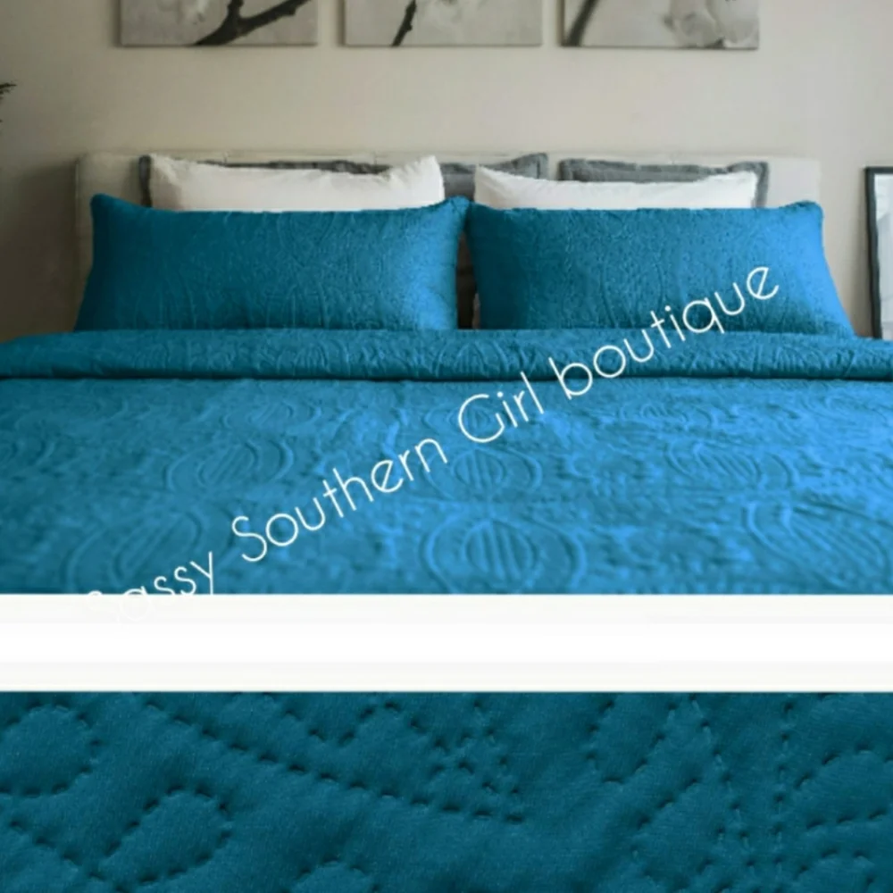 ⭐🆕Teal turquoise Mexican boho cottage quilted comforter set